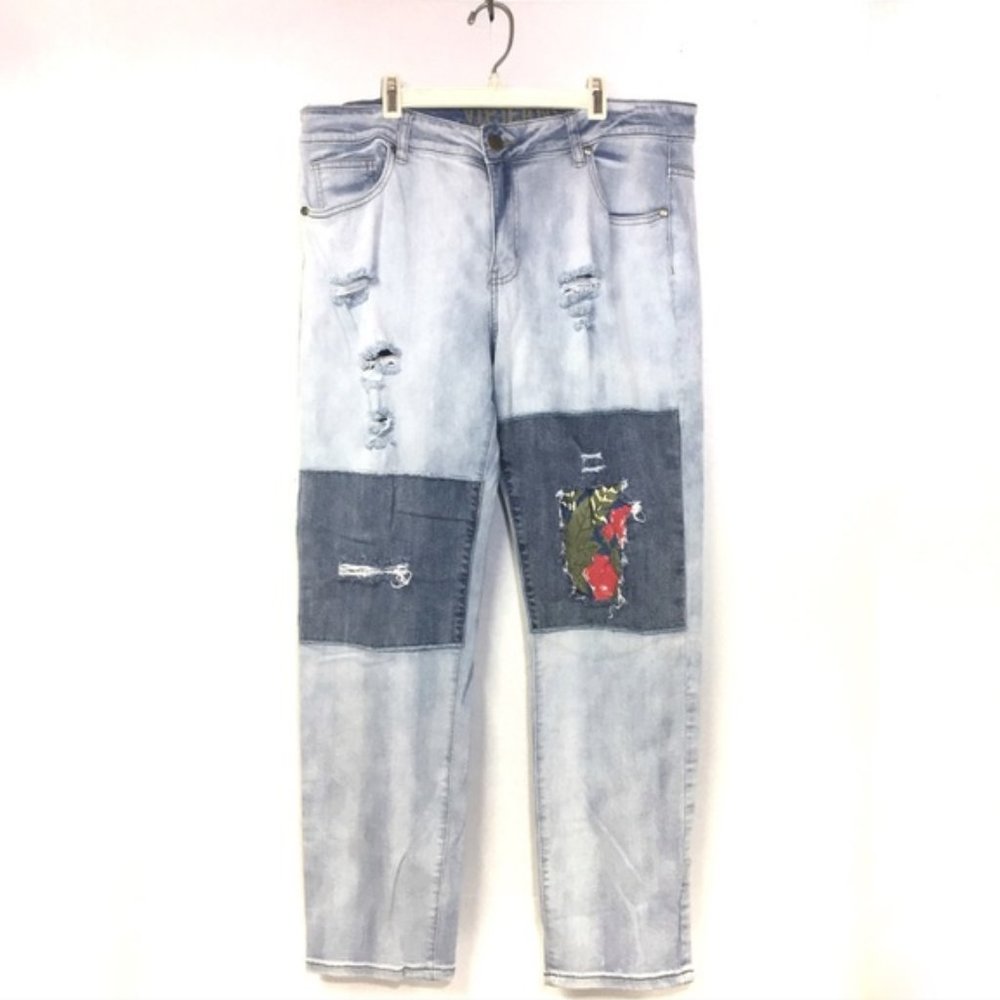 Vip Distressed Painted Patch Patched Straight Leg… - image 1